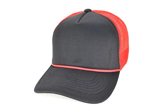 FP-03 5PANEL SPONG TRUCKER CAP BLACK/RED MESH